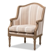 Baxton Studio Charlemagne Traditional French Accent Chair-Oak (Brown Stripe)